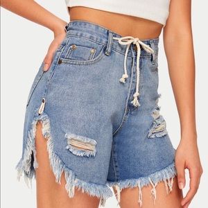 High cut denim shorts